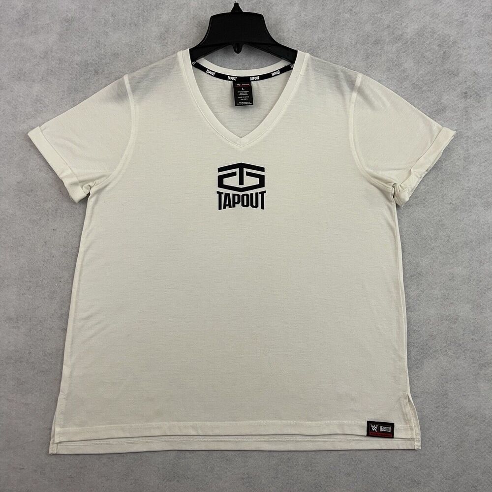 Tapout Shirt Womens Large White Short Sleeve V Neck UFC MMA WWE